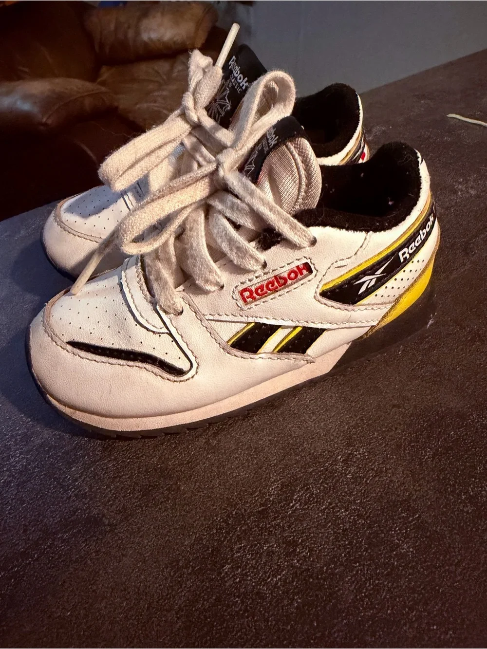 Reebok Kids White, Black & Yellow Retro Sneakers